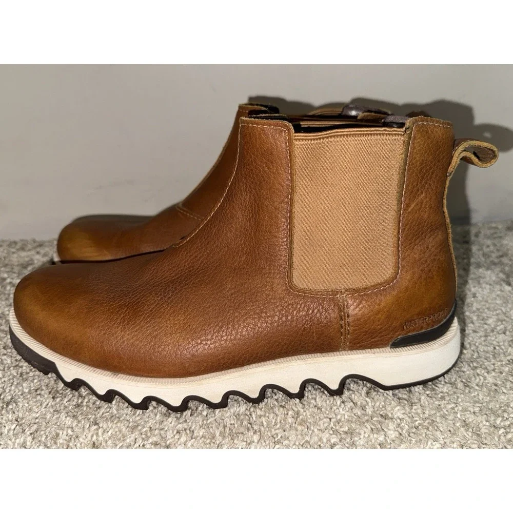 Sorel Kezar Men's 8 Brown Leather Waterproof Chelsea Ankle Boots Pull On Rugged